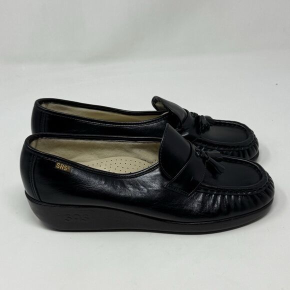SAS Magic Shoes Womens 10 N Narrow Black Leather Tassels Slip On Comfort Loafers - Picture 3 of 16
